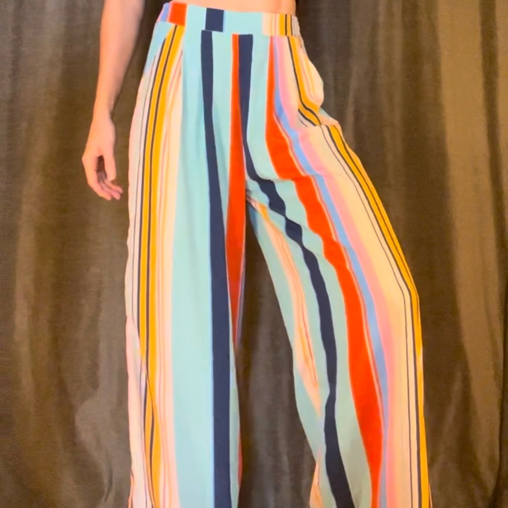 Super fun striped colorful wide leg summer pants - S
